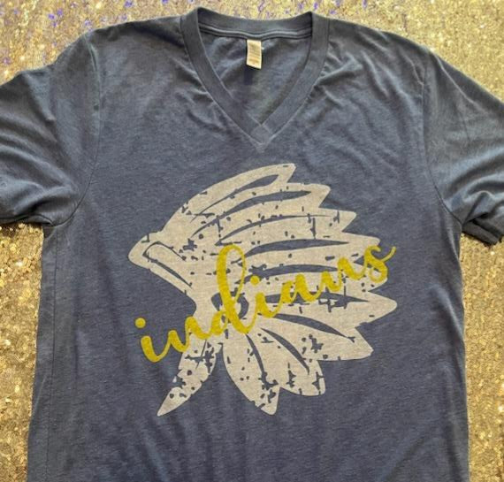 Blue and Gold Headdress Indians Tee