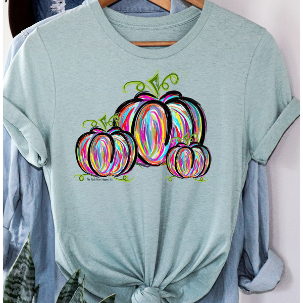 3 Painted Pumpkins on Mint CrewNeck (Fits True to Size)