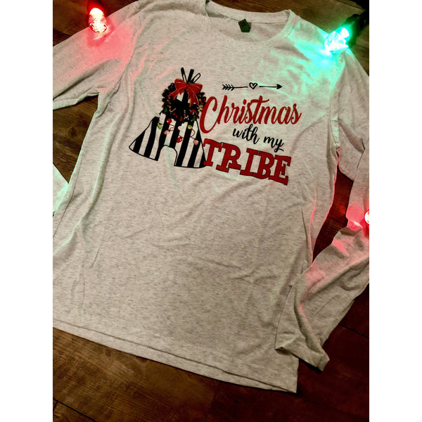 Christmas with my Tribe on Heather Long Sleeve (Fits True to Size