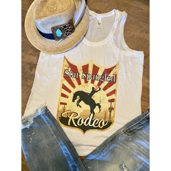 Star Spangled Rodeo on White RacerBack Tank