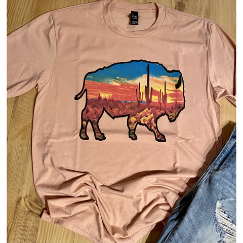 Desert Bison on Peach Crewneck (Fits True to Size)